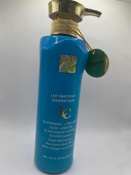 LAIT SNAPTCHAT DIAMANT BLEU
GLUTATHION = + COLLAGEN
KOJIC+ARBUTIN
BLANCHIMENT INTENSE NOURRISSANTE
Higth Whitening
Nourishes Body Milk.
With collagen and Arbutin