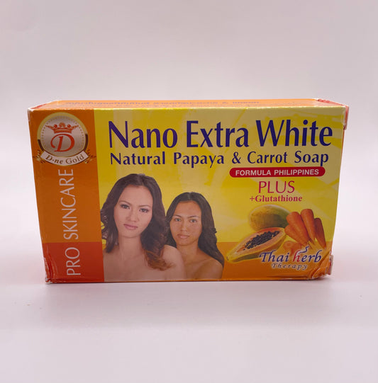 Nano Extra White Natural Papaya & Carrot Soap
PLUS
+Glutathione