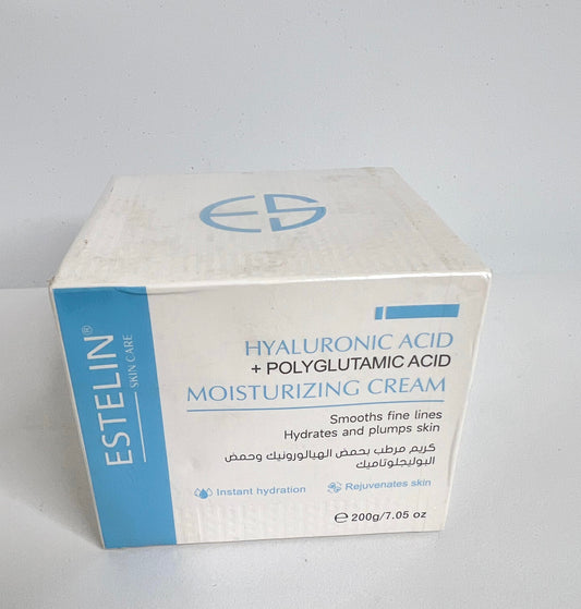 Estelin HYALURONIC ACID + POLYGLUTAMIC ACID
MOISTURIZING CREAM
Smooths fine lines
Hydrates and plumps skin