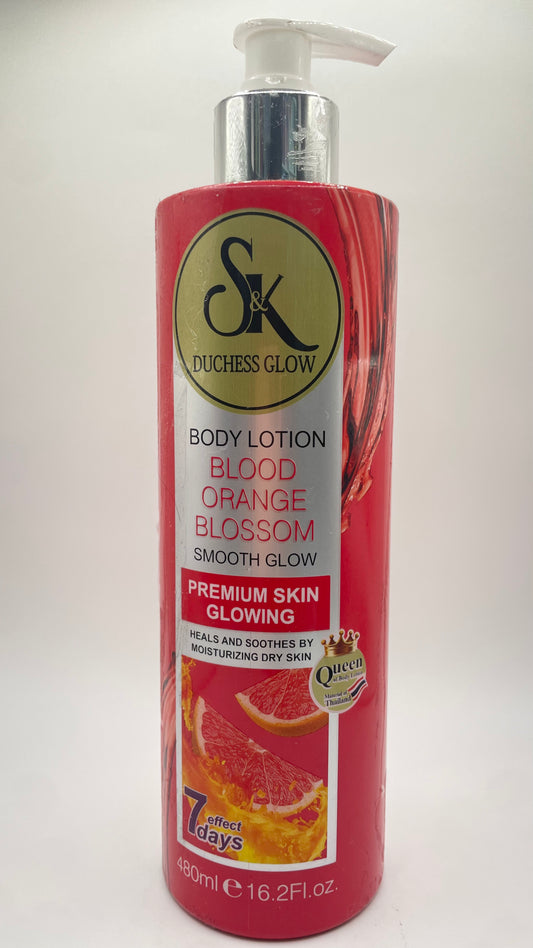 S&K BODY LOTION
BLOOD ORANGE:
BLOSSOM
SMOOTH GLOW
PREMIUM SKIN GLOWING
HEALS AND SOOTHES BY MOISTURIZING DRY SKIN