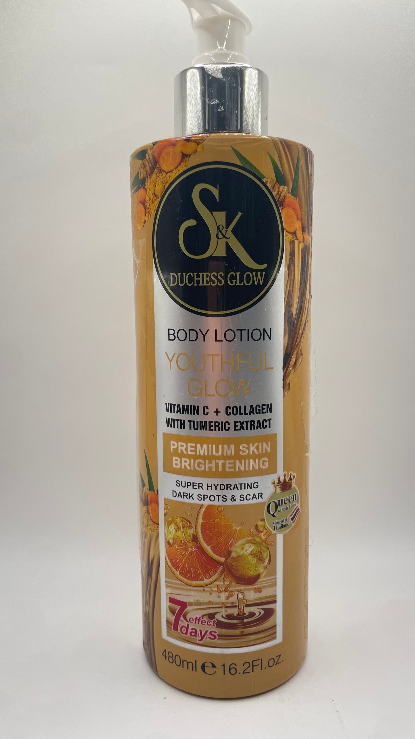 S&K BODY LOTION
YOUTHFUL
GLOW
VITAMIN C + COLLAGEN WITH TUMERIC EXTRACT PREMIUM SKIN BRIGHTENING
SUPER HYDRATING
DARK SPOTS & SCAR.